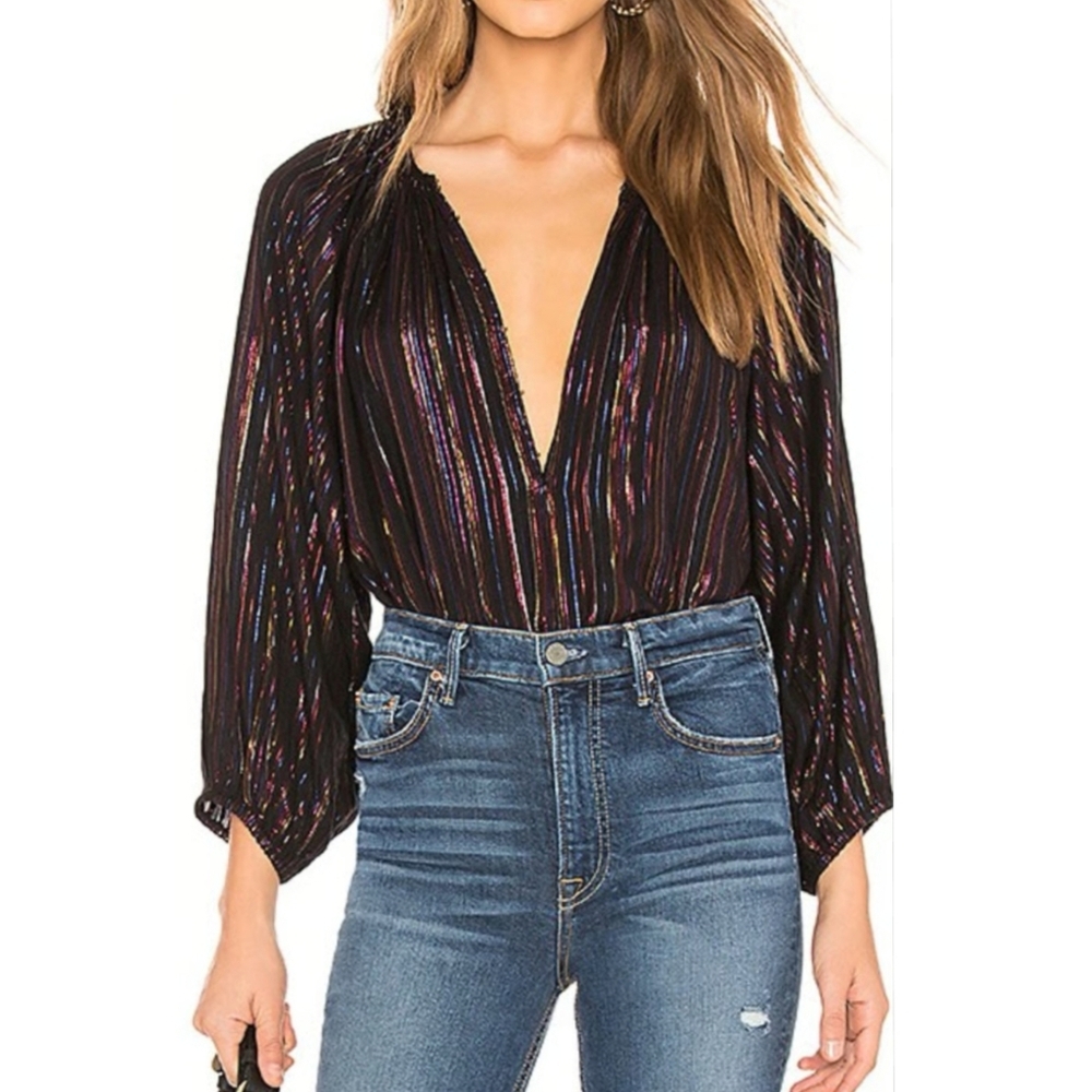 NEW Apiece Apart Isla Metallic Striped Blouse
